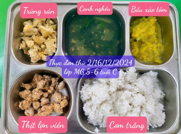 Thực đơn Tuần 3 tháng 12. Từ ngày 16 đến ngày 20.12.2014