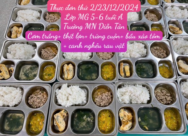 Thực đơn tuần 4 tháng 12 năm 2024. ( từ ngày 23 đến ngày 27/12)