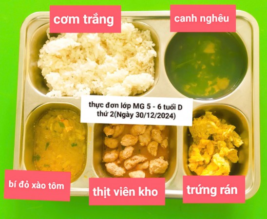 Thực đơn tuần 5 tháng 12( Từ ngày 30/12/2024- 03/-1/2025