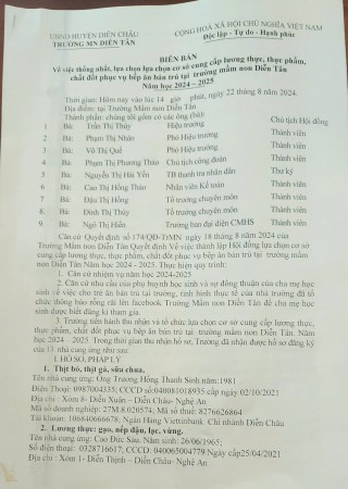 Thông báo mời tham gia cung cấp lương thực, thực phẩm cho bếp ăn bán trú