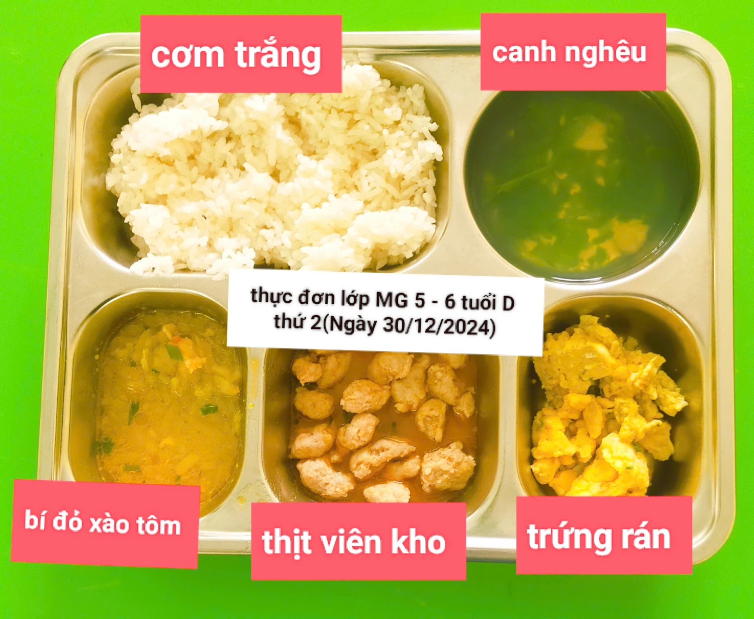 Thực đơn tuần 5 tháng 12( Từ ngày 30/12/2024- 03/-1/2025