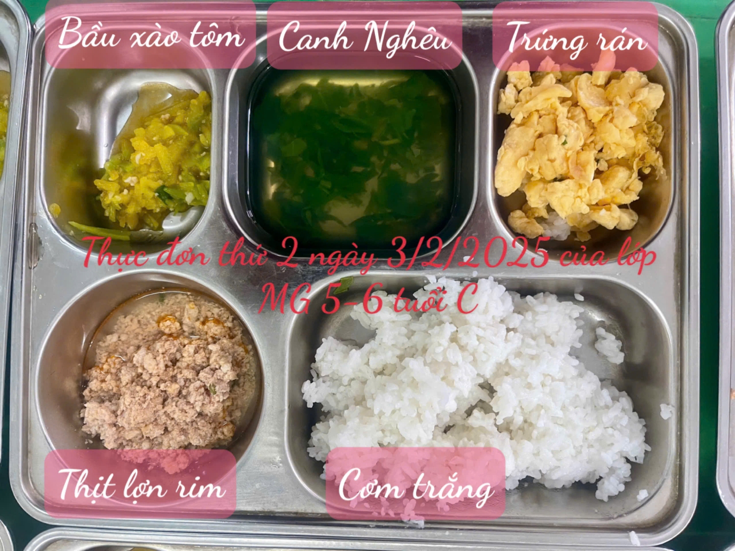 Thực đơn tuần 1 tháng 2 năm 2025